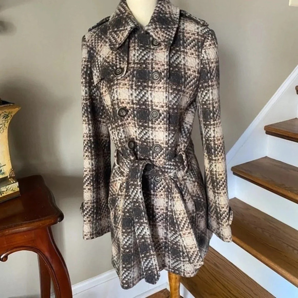 DKNY Double Breasted Wool Tweed Belted Coat 6 - Picture 2 of 9